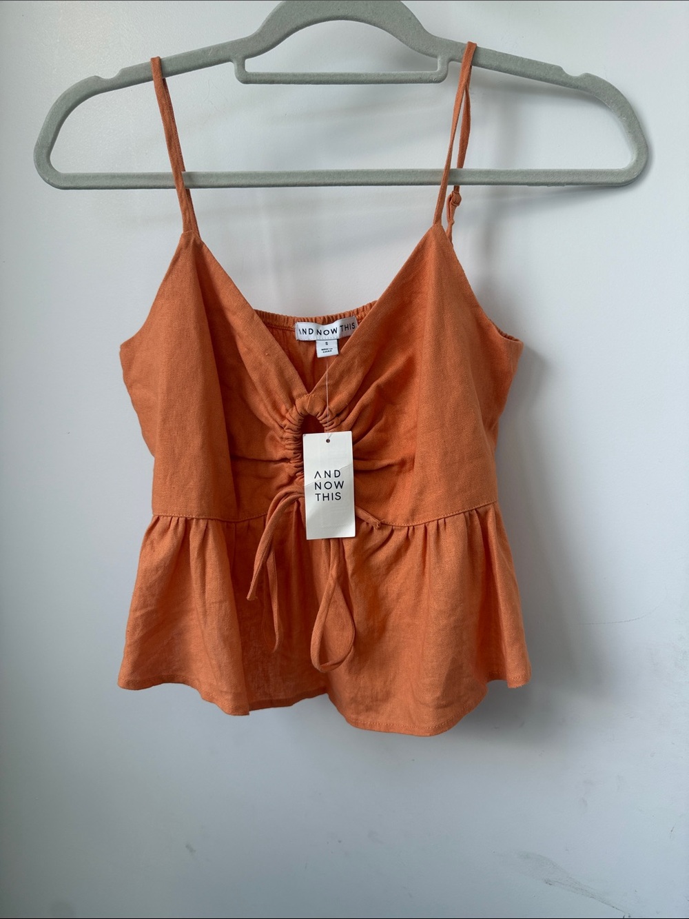NWT Orange Linen-Blend Drawstring Peplum Cami